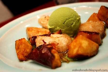 Caramelized Sweet Potato and Japananese Rice Cake with Matcha Ice Cream