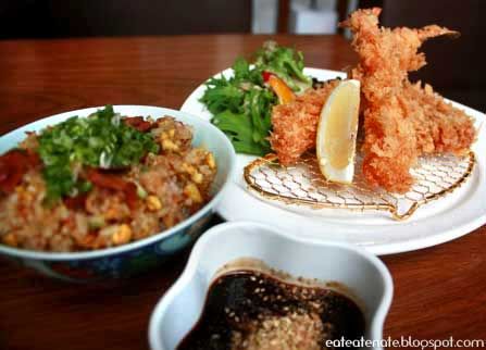 Rosu Katsu with Ebi Katsu and Garlic Fried Rice