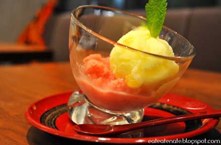 Yuzu Ice Cream on Strawberry Sherbert
