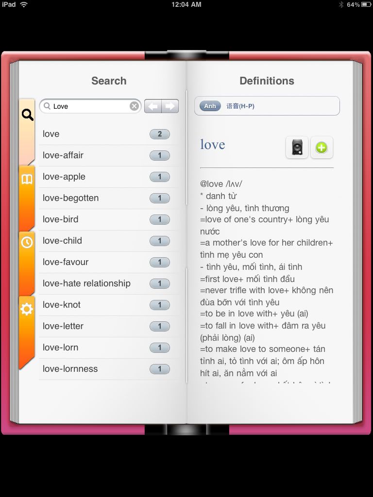 Từ điển A-V,V-A cho iPad có phát âm giao diện tuyệt đẹp