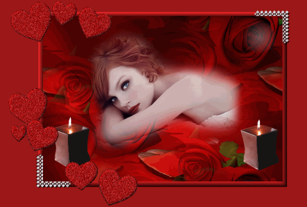 Woman with Red Hearts, Candles and Roses Pictures, Images and Photos