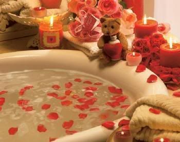 Romantic Bathtub - Rose Petals, Candles, Teddy Bear Pictures, Images and Photos