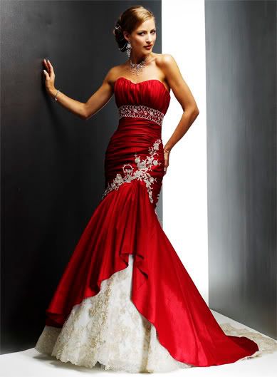  Red A-Line Strapless  Wedding Gown Dress