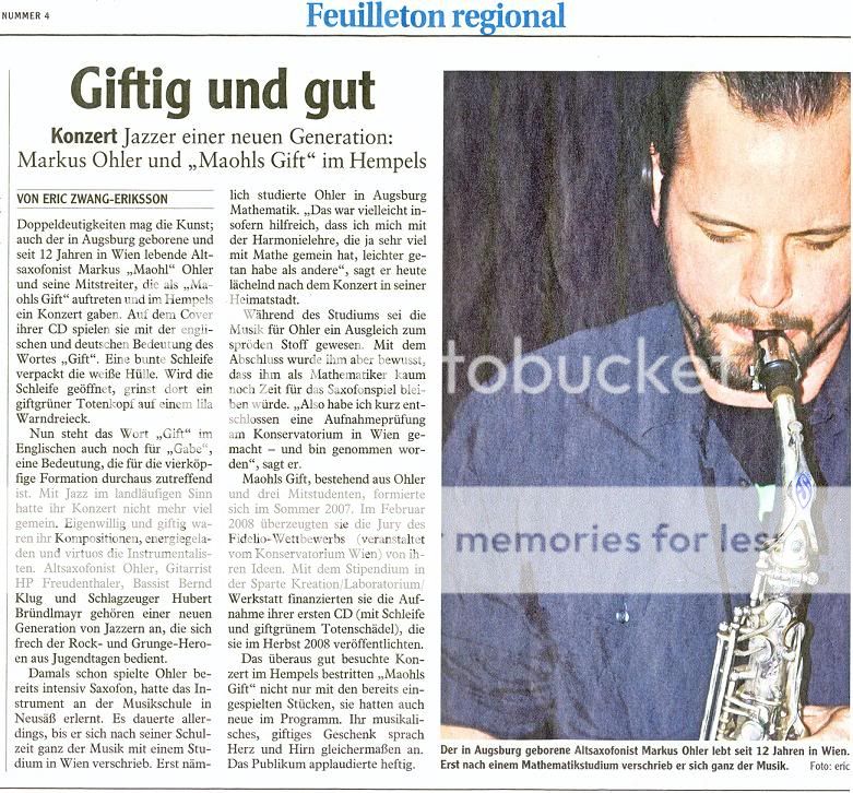 Maohl's GIFT, Maohl, Markus Ohler, Jazz, Saxophon, Wien, HP Freudenthaler, Bernd Klug, Hubert Bründlmayer Bruendlmayer